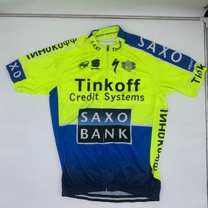 Body Fit Pro Green/Blue Tinkoff/Saxo Short Sleeve Full Zip Cycling Jersey,Size M
